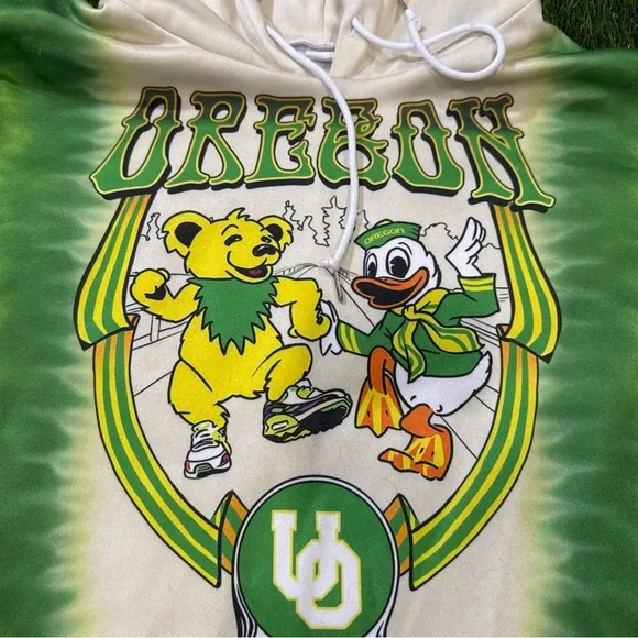 Oregon Tie-Dye Pullover Hoodie - Yellow & Green - Picture 7 of 15